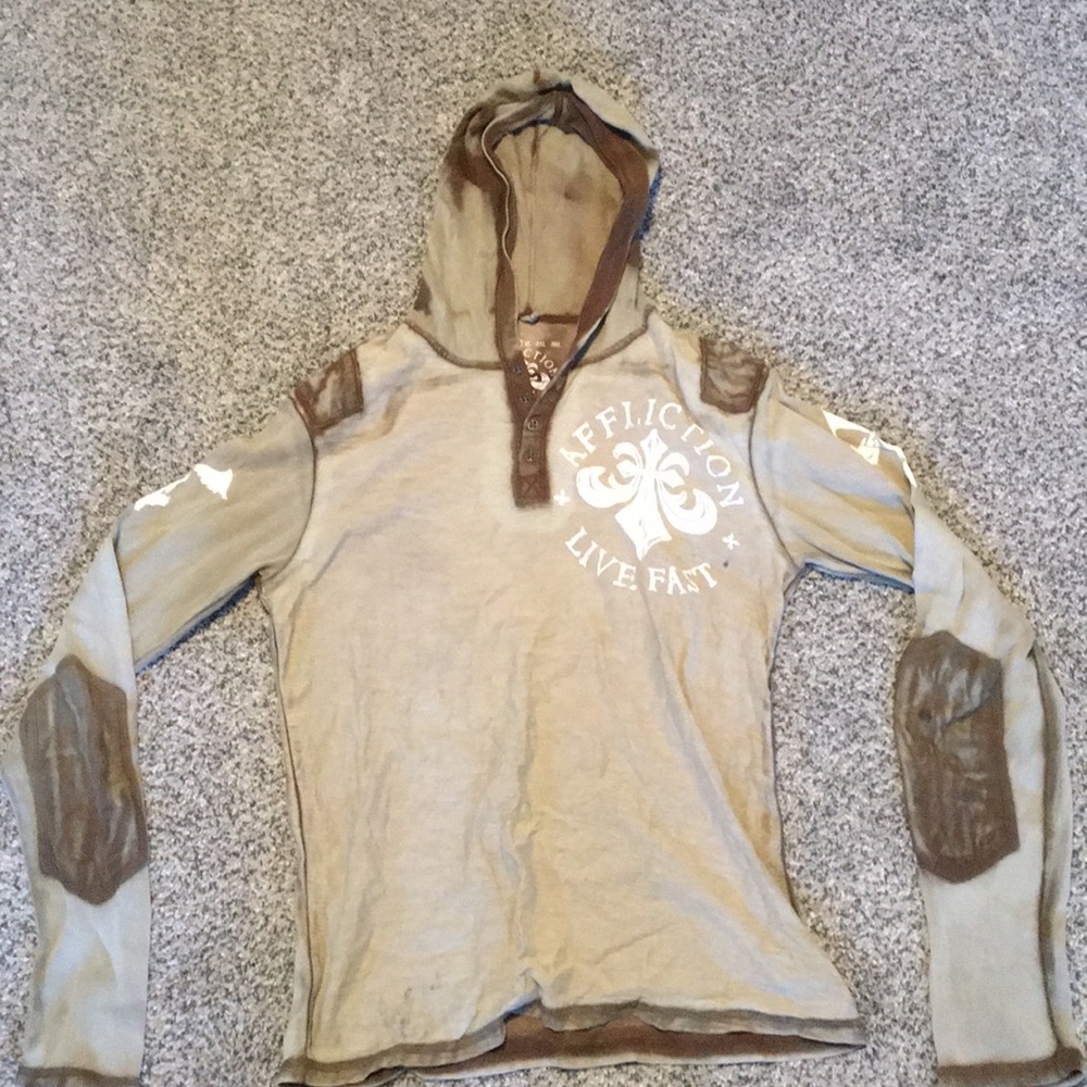 Affliction long sleeve hooded shirt size large